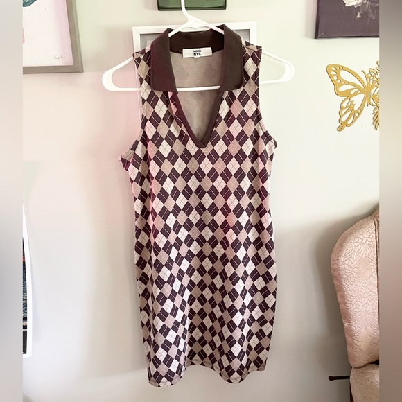 Madden Girl Argyle Sleeveless Mini Dress - Brown and Cream - Picture 4 of 8